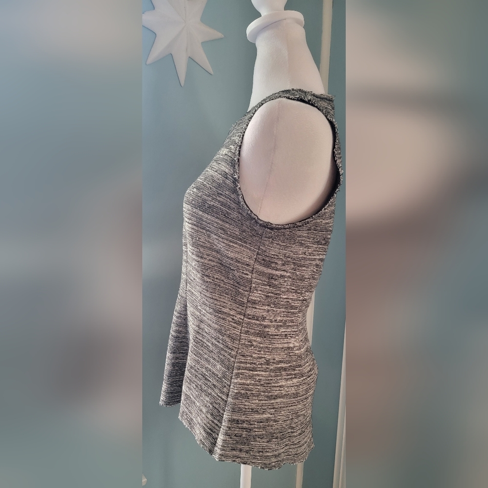 RACHEL Rachel Roy Knit Blouse Women's M Black & White Asametric Peplum Sleeveles - Picture 2 of 12